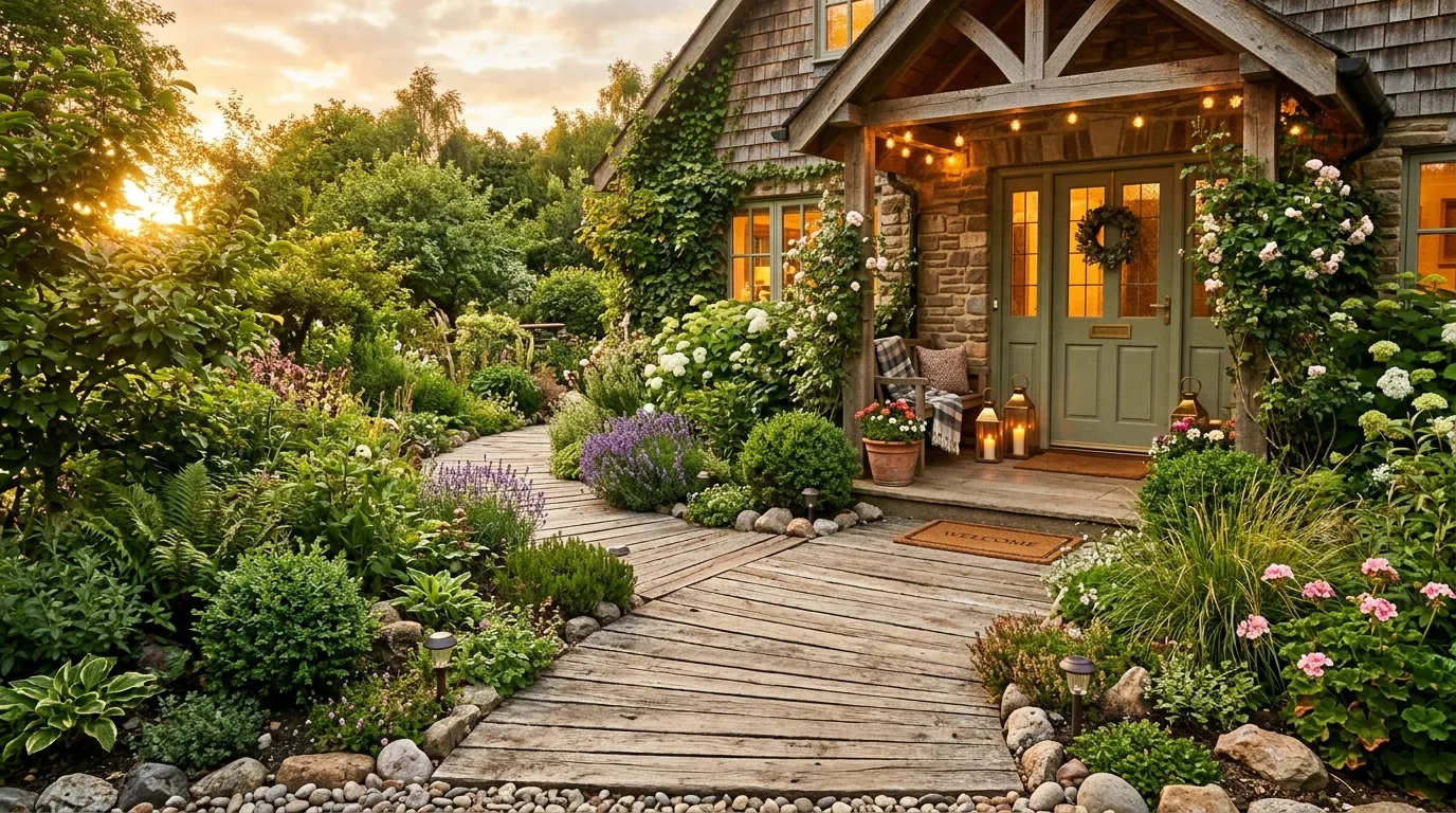 Walkway Framed by Flower Beds